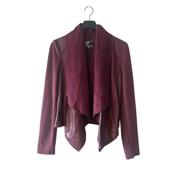 Kut from the Kloth Burgundy Faux Leather Suede Drape Jacket Women’s L - Picture 1 of 9